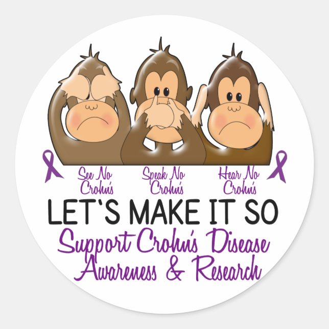 See Speak Hear No Crohns Disease 2 Classic Round Sticker (Front)