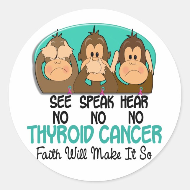 See Speak Hear No Thyroid Cancer 1 Classic Round Sticker (Front)