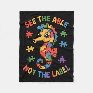 See The Able Not The Label Puzzle Seahorse Autism Fleece Blanket