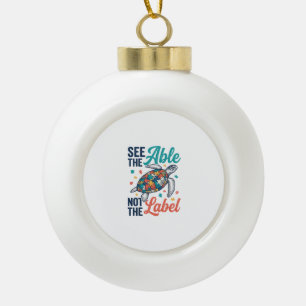 See the Able Turtle Puzzle Awareness Shirt Design_ Ceramic Ball Christmas Ornament