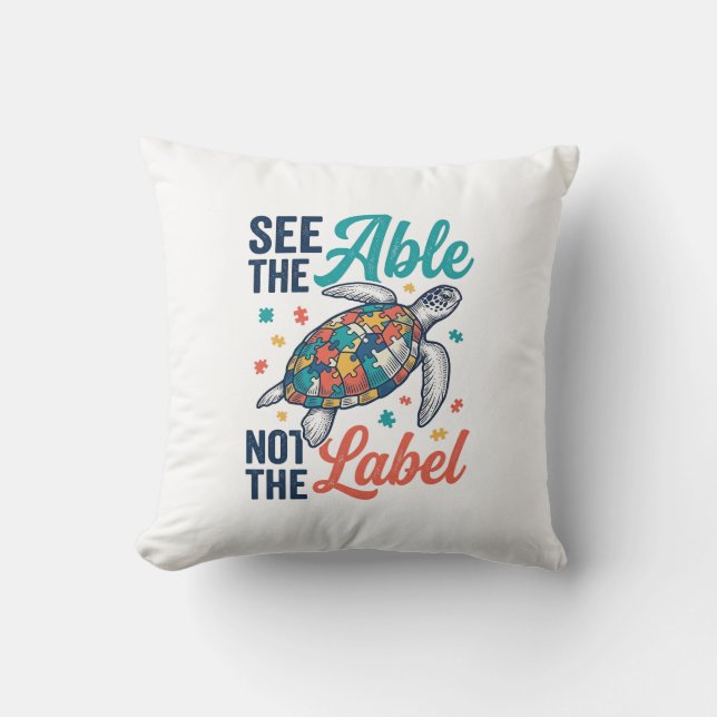 See the Able Turtle Puzzle Awareness Shirt Design_ Cushion (Front)