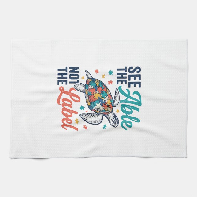 See the Able Turtle Puzzle Awareness Shirt Design_ Tea Towel (Horizontal)