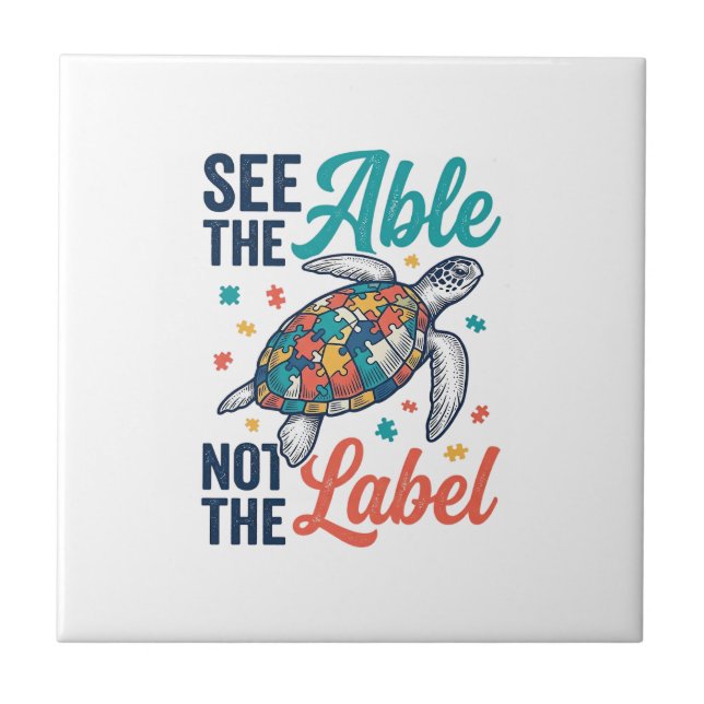 See the Able Turtle Puzzle Awareness Shirt Design_ Tile (Front)