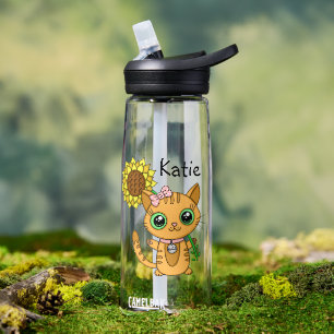 See The Beauty   Orange Cat and Sunflower Name   Water Bottle