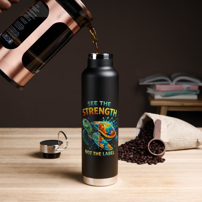 See the Strength Turtle Autism Acceptance Water Bottle (Coffee (Rotated))