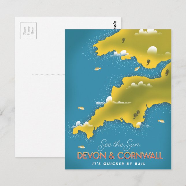 See the Sun - Devon & Cornwall travel poster. Postcard (Front/Back)