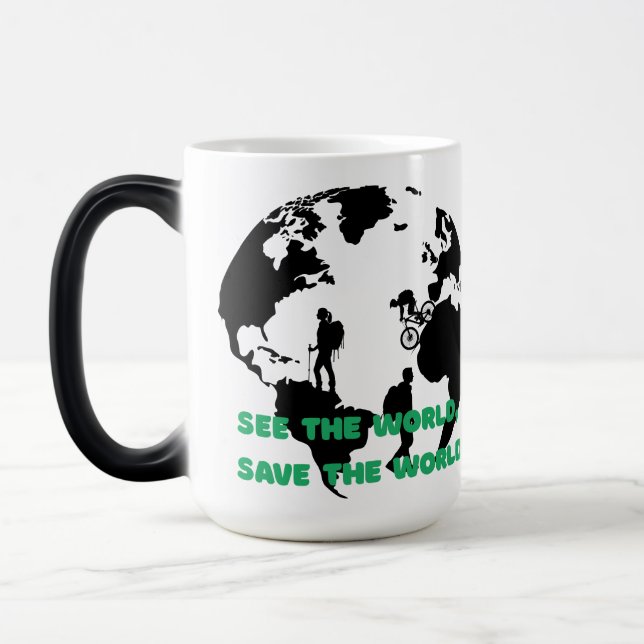 See the World Save the World Cycling Hiking  Magic Mug (Left)