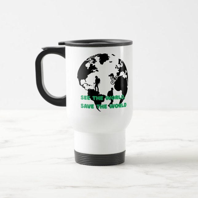 See the World Save the World Cycling Hiking  Travel Mug (Left)