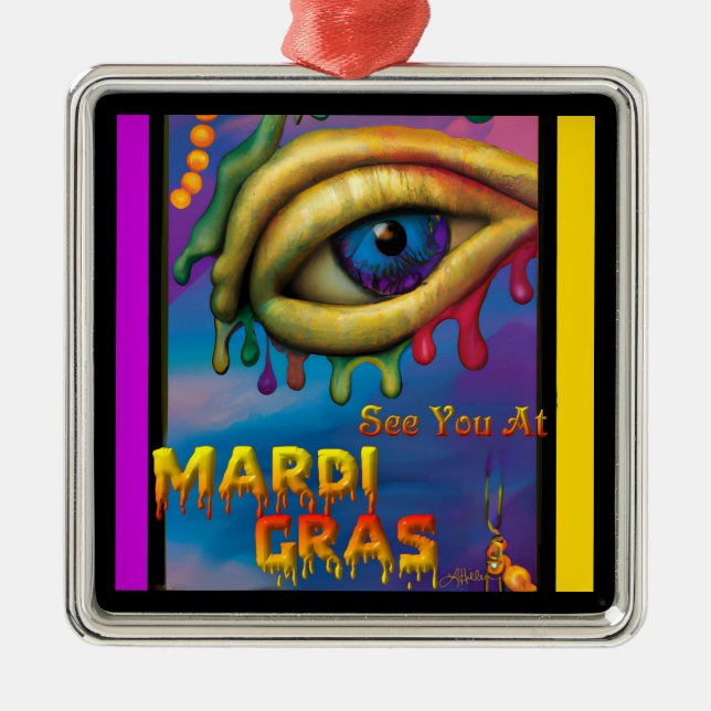 See You At Mardi Gras Eye Metal Tree Decoration (Front)