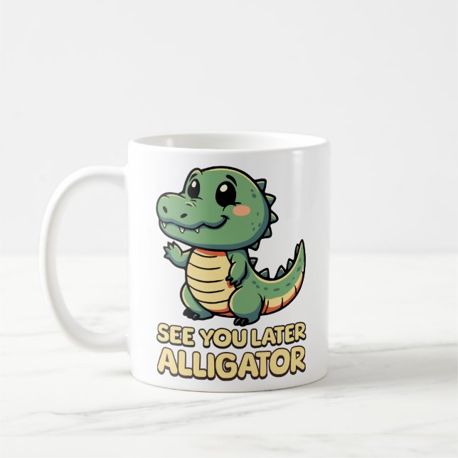 See You Later Alligator! Cute Waving Reptile Pun Coffee Mug (Left)