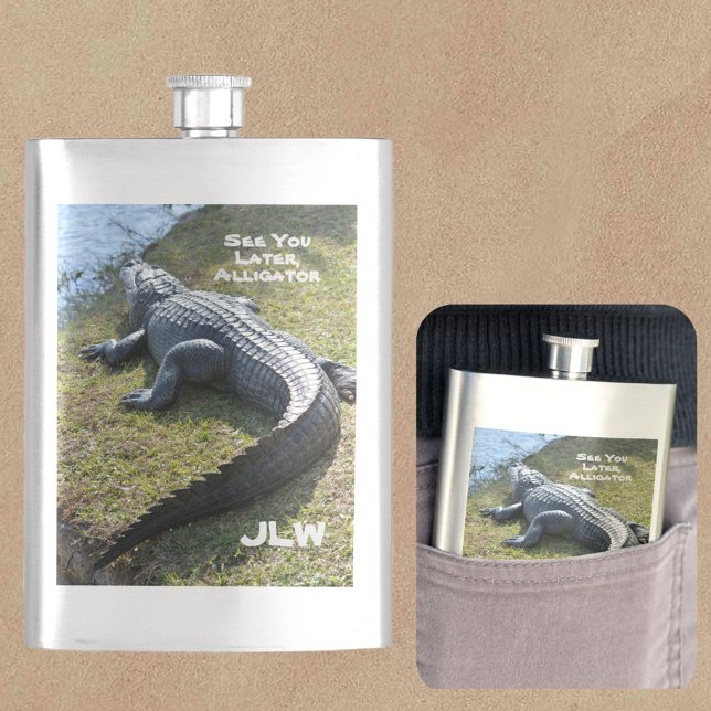 See You Later Alligator with Initials Everglades Hip Flask (Creator Uploaded)