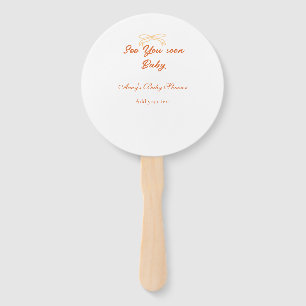 see you soon baby orange red bow baby shower name hand fan