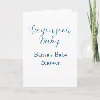 see you soon baby shower blue name date simple card