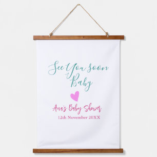 see you soon baby shower green pink heart trendy m hanging tapestry