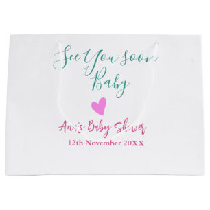see you soon baby shower green pink heart trendy m large gift bag