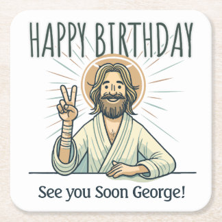 "See you soon", Birthday gift, 55 Square Paper Coaster