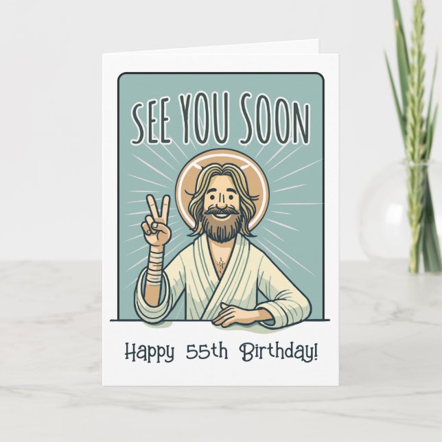"See you soon", Green, Funny birthday card (Front)