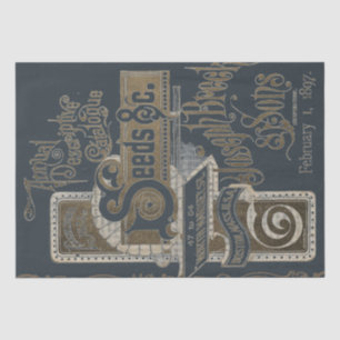 Seed Catalog Typography Decoupage Navy Blue Gold Tissue Paper
