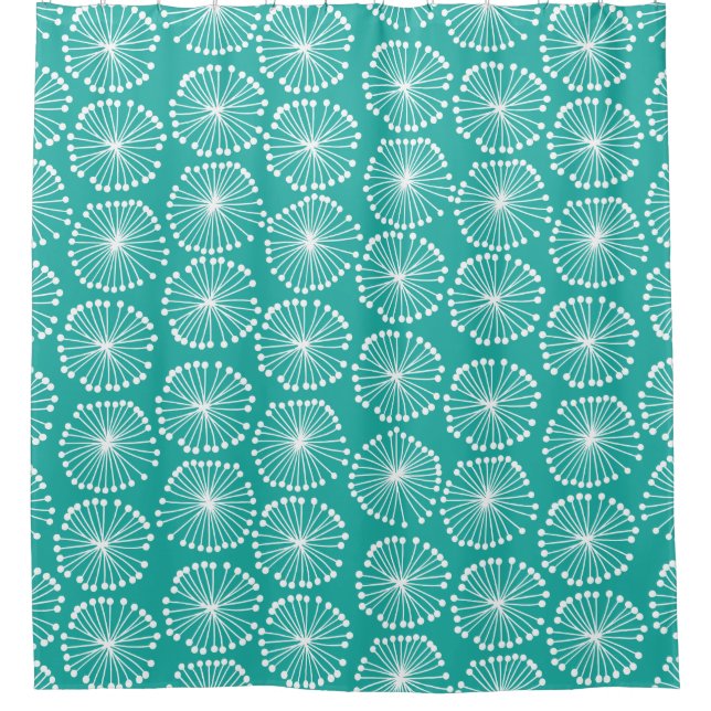 Seed Heads - White on Turquoise 1faea4 Shower Curtain (Front)