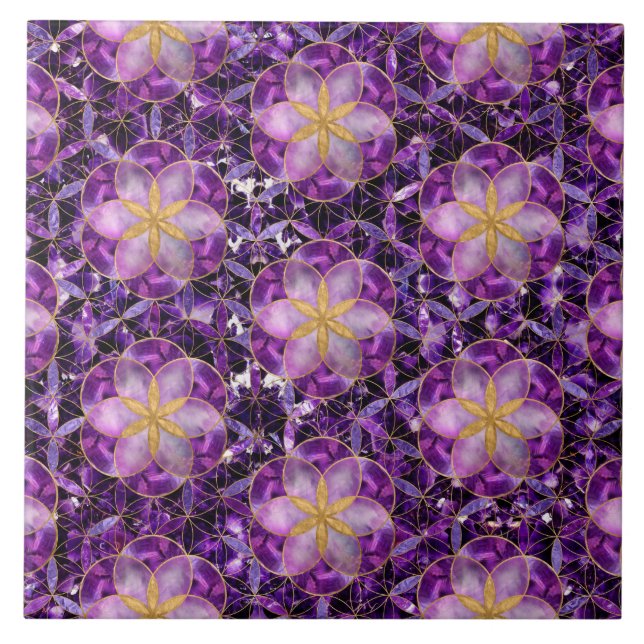 Seed of life in Flower of Life Pattern - Anethyst Tile (Front)
