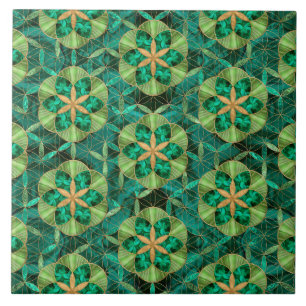 Seed of life in Flower of Life Pattern Malachite Tile