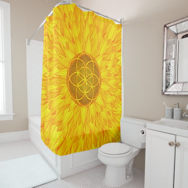 Seed of life in Sunflower - Sacred Geometry Shower Curtain (In Situ)