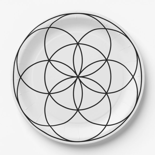 Seed of Life Sacred Geometry black & white Paper Plate (Front)