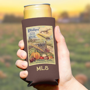 Seed Packet Catalog Farm Vintage Veggie Monogram Seltzer Can Cooler