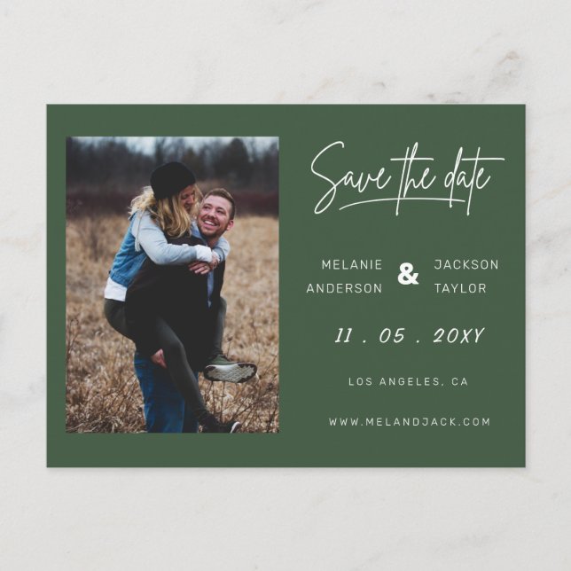 Seedling Green Simple Photo Save The Date Announcement Postcard (Front)