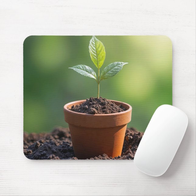 Seedling In Terracotta Pot Mouse Pad (With Mouse)