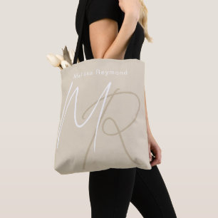 Seedpearl Elegant Script Monogram Tote Bag