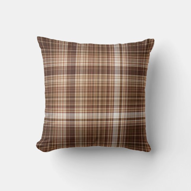 Seeds and Nuts Brown and White Plaid Cushion (Front)