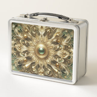 seeds metallic greens gold swirls metal lunch box