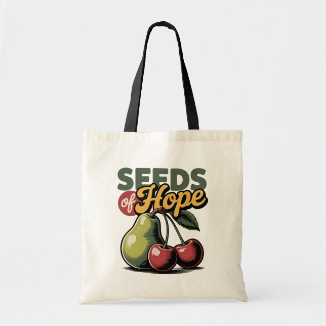 Seeds of Hope Pear Cherry Retro Christian Tee Tote Bag (Front)