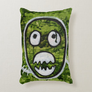 Seedy Pete Cute Skull Monster Green Original Art Decorative Cushion
