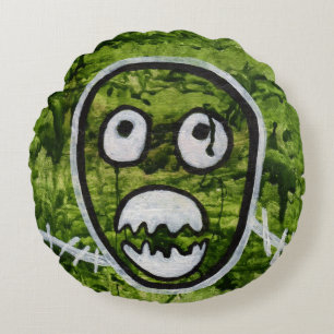 Seedy Pete Cute Skull Monster Green Original Art Round Cushion