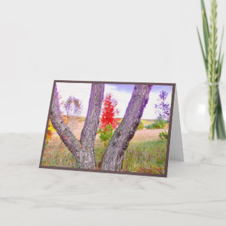 "Seeing Red" Bright Red Tree blank greeting card
