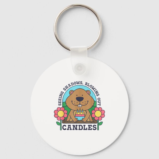 Seeing Shadows Blowing Out Candles Groundhog Birth Key Ring (Front)