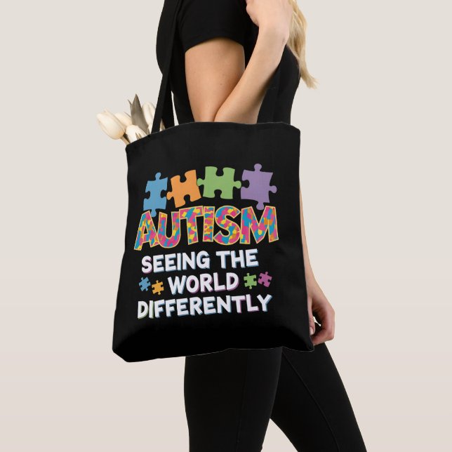 Seeing the World Differently Autism Awareness Tote Bag (Close Up)