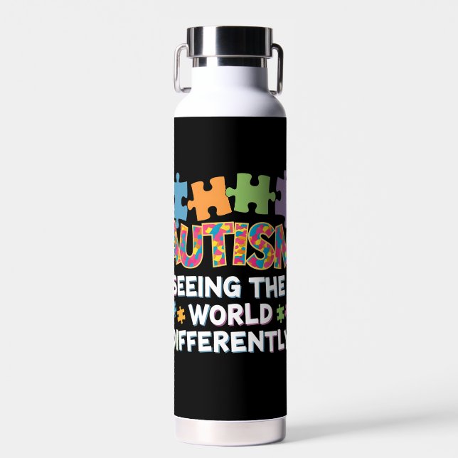 Seeing the World Differently Autism Awareness Water Bottle (Front)