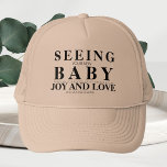 Seeing Your New Baby Joy and Love Trucker Hat<br><div class="desc">Celebrate the joys of parenthood with this fun and unique "Seeing Your New Baby" Trucker Hat. Perfect for new parents or friends celebrating a newborn, this hat combines a modern design with a playful, funny jealousy message. Featuring the text "Seeing Your New Baby Joy and Love" with a witty twist,...</div>