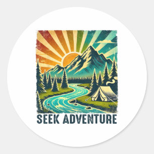 Seek Adventure Vintage Mountain Camping Hikers Tre Classic Round Sticker