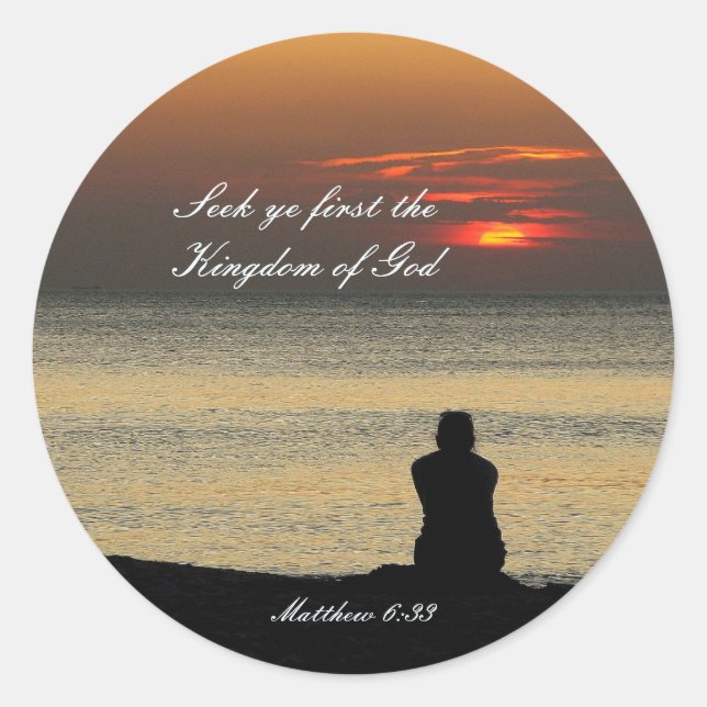 Seek First Kingdom of God, Matthew 6:33 Ocean Classic Round Sticker (Front)