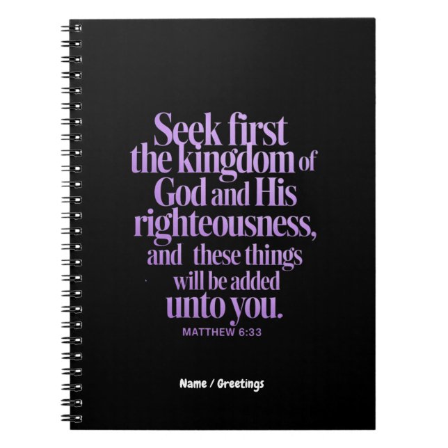 Seek First The Kingdom Of God Bible Verse Notebook (Front)