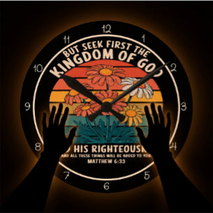 Seek First The Kingdom Of God Floral Graphic Round Clock