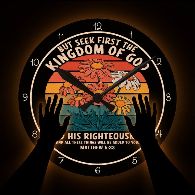 Seek First The Kingdom Of God Floral Graphic Round Clock (Creator Uploaded)