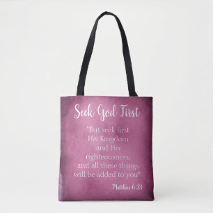 Seek God First Purple Parchment Tote Bag