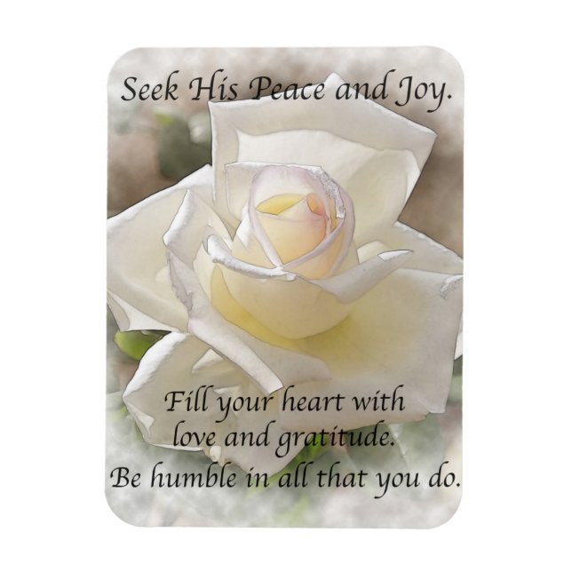 Seek His Peace: White Rose Magnet (Vertical)