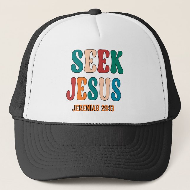 SEEK JESUS BIBLE VERSE  VINTAGE TRUCKER HAT (Front)