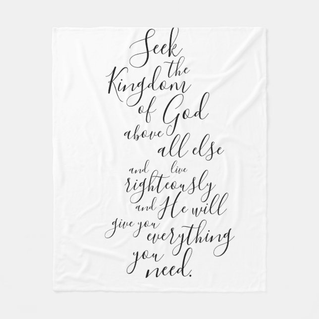 Seek the Kingdom Matthew 6:33 Bible Verse Fleece Blanket (Front)